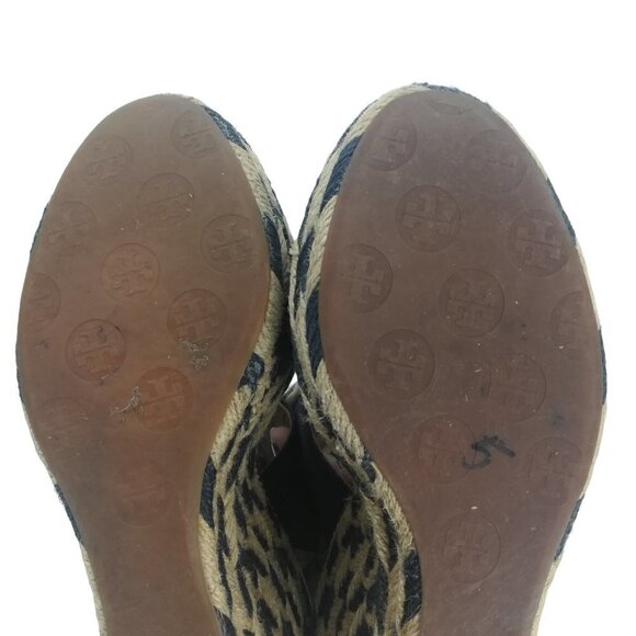 Tory Burch Wedge Espadrille Linley Platform Sandals Size 6.5-7? Peep Toe Blue - Picture 14 of 15